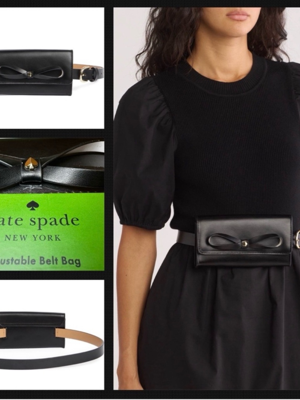 Kate Spade Black "Bow Belt Bag" Size S/M Adjustable